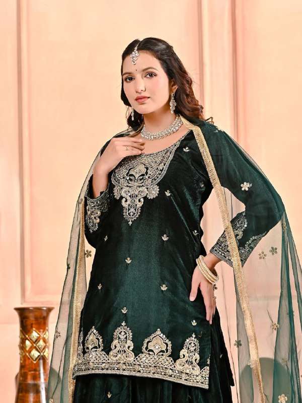 rudraksh indian velvet designer stitched green sharara suit rudraksh indian velvet designer stitched green sharara suit