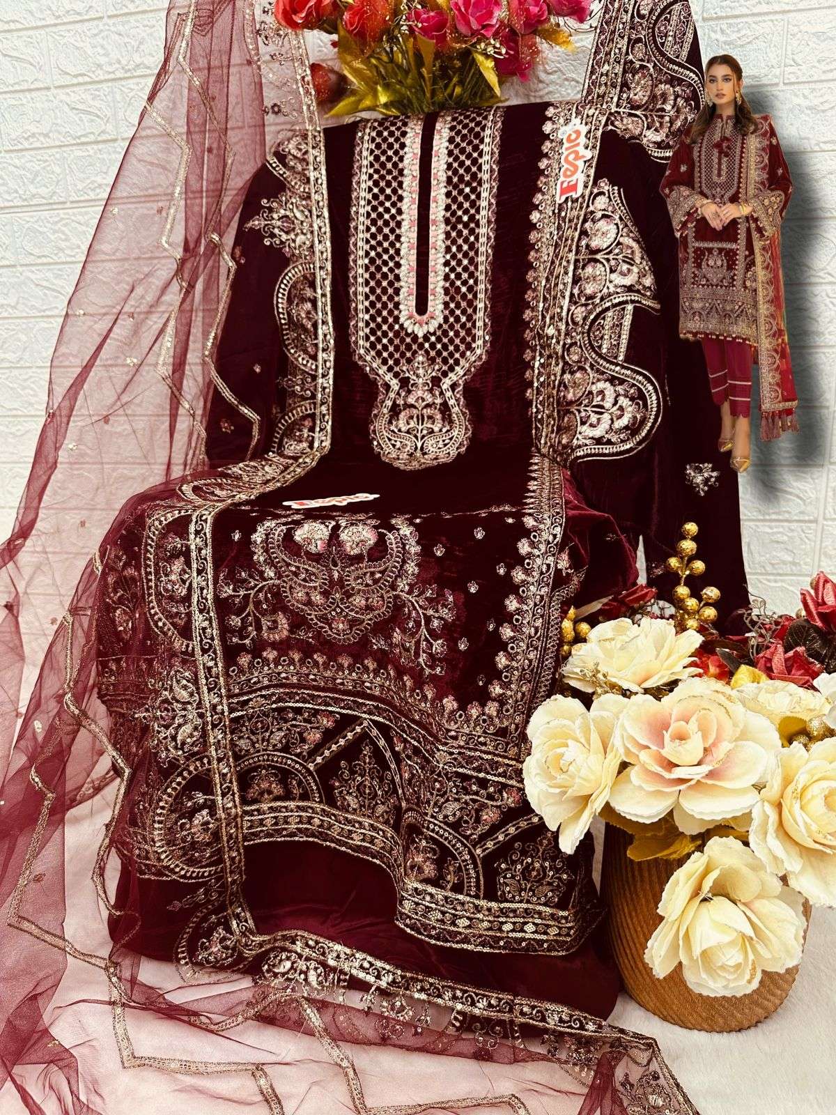 rudraksh fepic rosemeen v 17011 top brand velvet embroidered red pakistani suit rudraksh fepic rosemeen v 17011 top brand velvet embroidered red pakistani suit