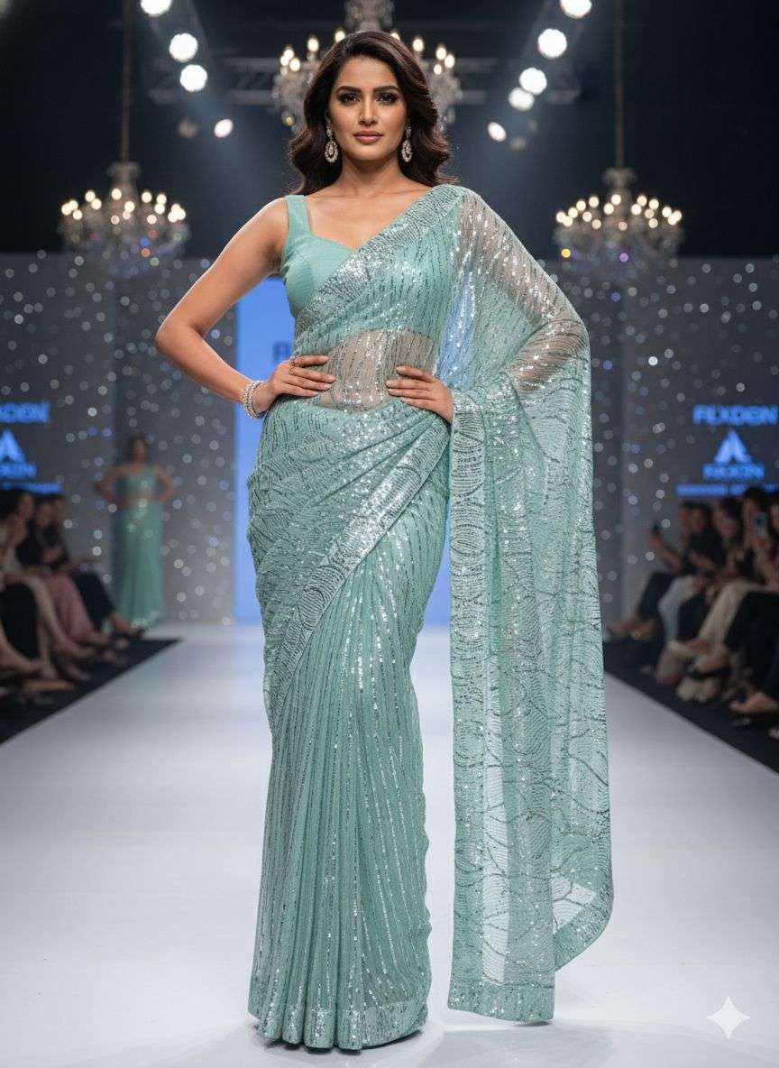 rudraksh imported fabric beautiful half half with full heavy sequins work party wear saree rudraksh imported fabric beautiful half half with full heavy sequins work party wear saree