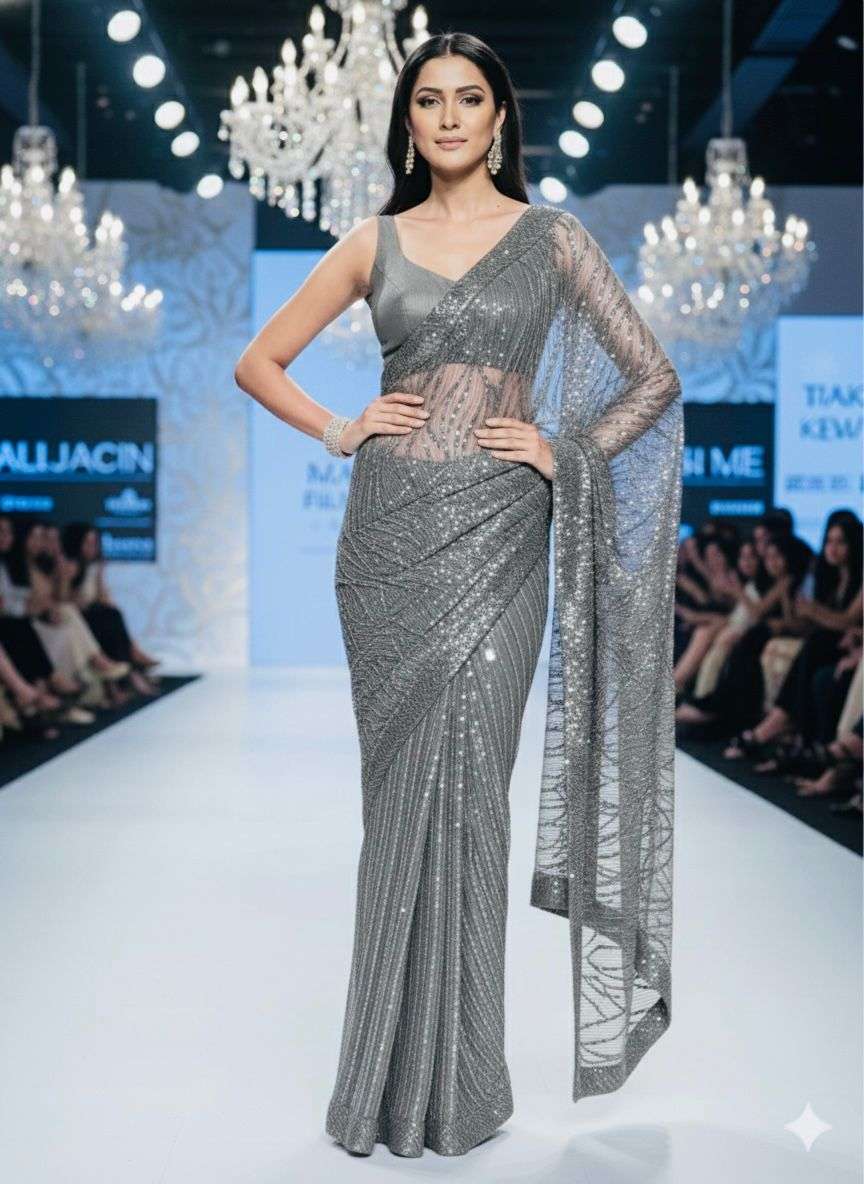 rudraksh imported fabric beautiful half half with full heavy sequins work party wear saree rudraksh imported fabric beautiful half half with full heavy sequins work party wear saree