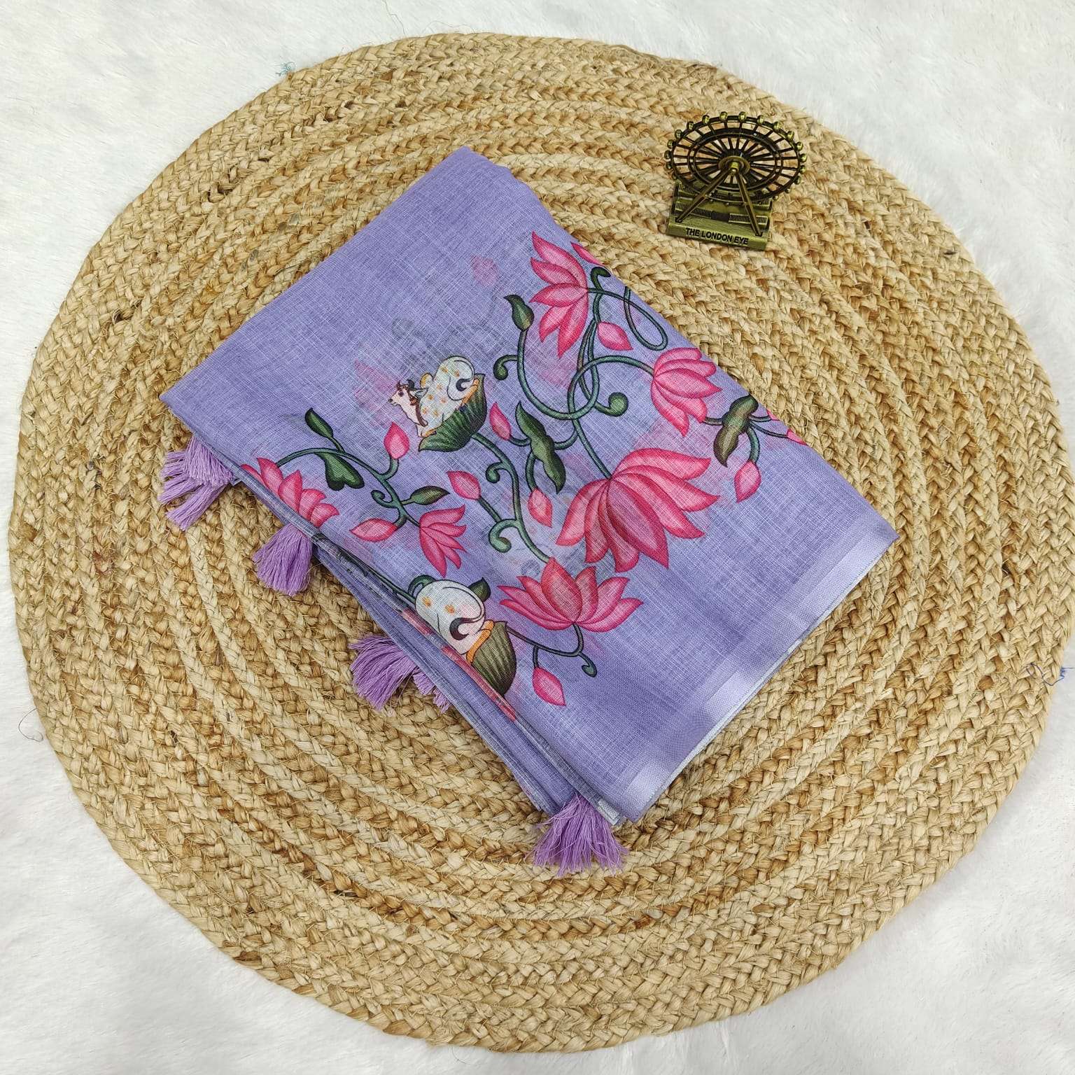 rudraksh lotus & cow pure and quality linen fabric with beautiful and fancy digital print regular wear saree rudraksh lotus & cow pure and quality linen fabric with beautiful and fancy digital print regular wear saree