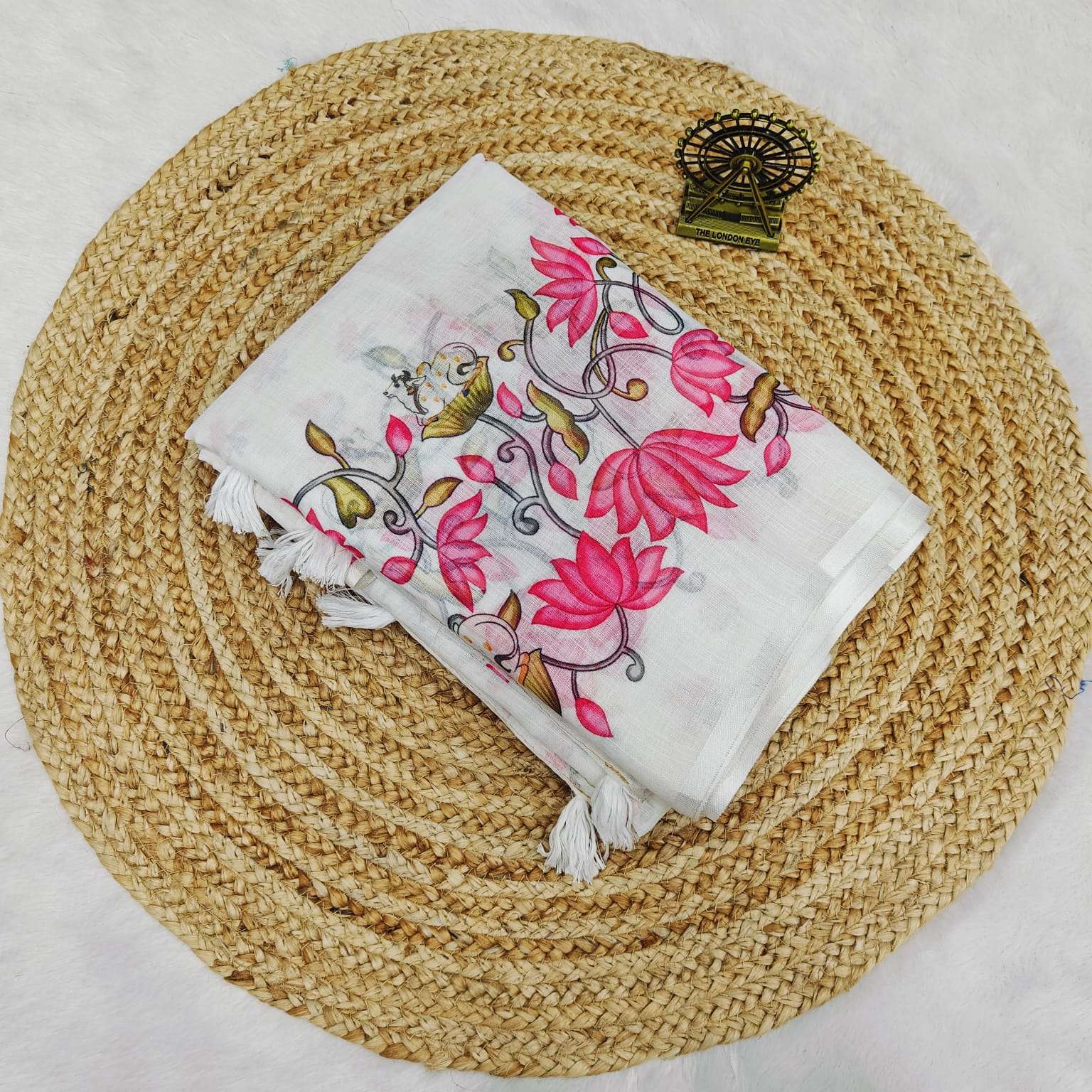 rudraksh lotus & cow pure and quality linen fabric with beautiful and fancy digital print regular wear saree rudraksh lotus & cow pure and quality linen fabric with beautiful and fancy digital print regular wear saree