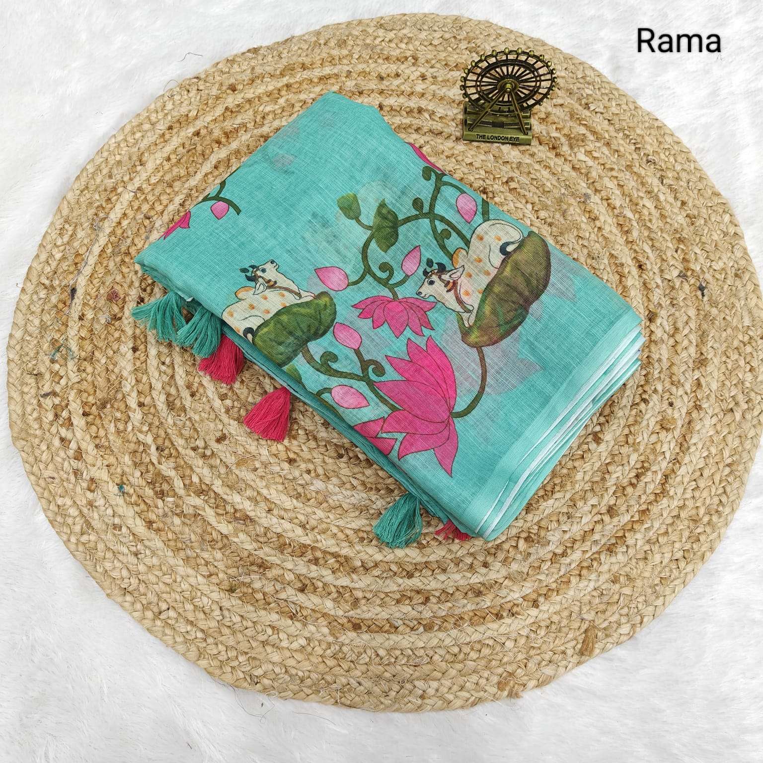 rudraksh lotus & cow pure and quality linen fabric with beautiful and fancy digital print regular wear saree rudraksh lotus & cow pure and quality linen fabric with beautiful and fancy digital print regular wear saree