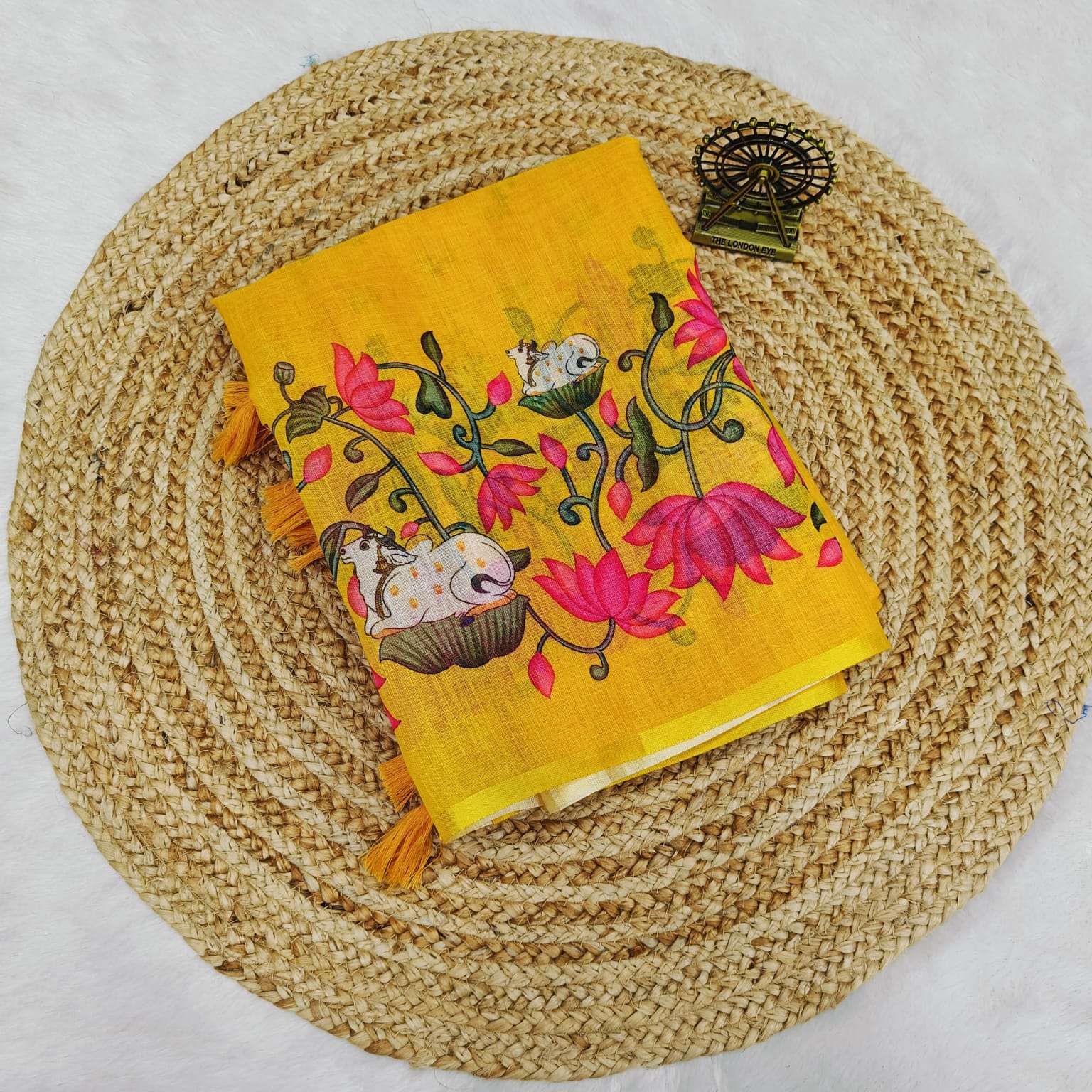 rudraksh lotus & cow pure and quality linen fabric with beautiful and fancy digital print regular wear saree rudraksh lotus & cow pure and quality linen fabric with beautiful and fancy digital print regular wear saree