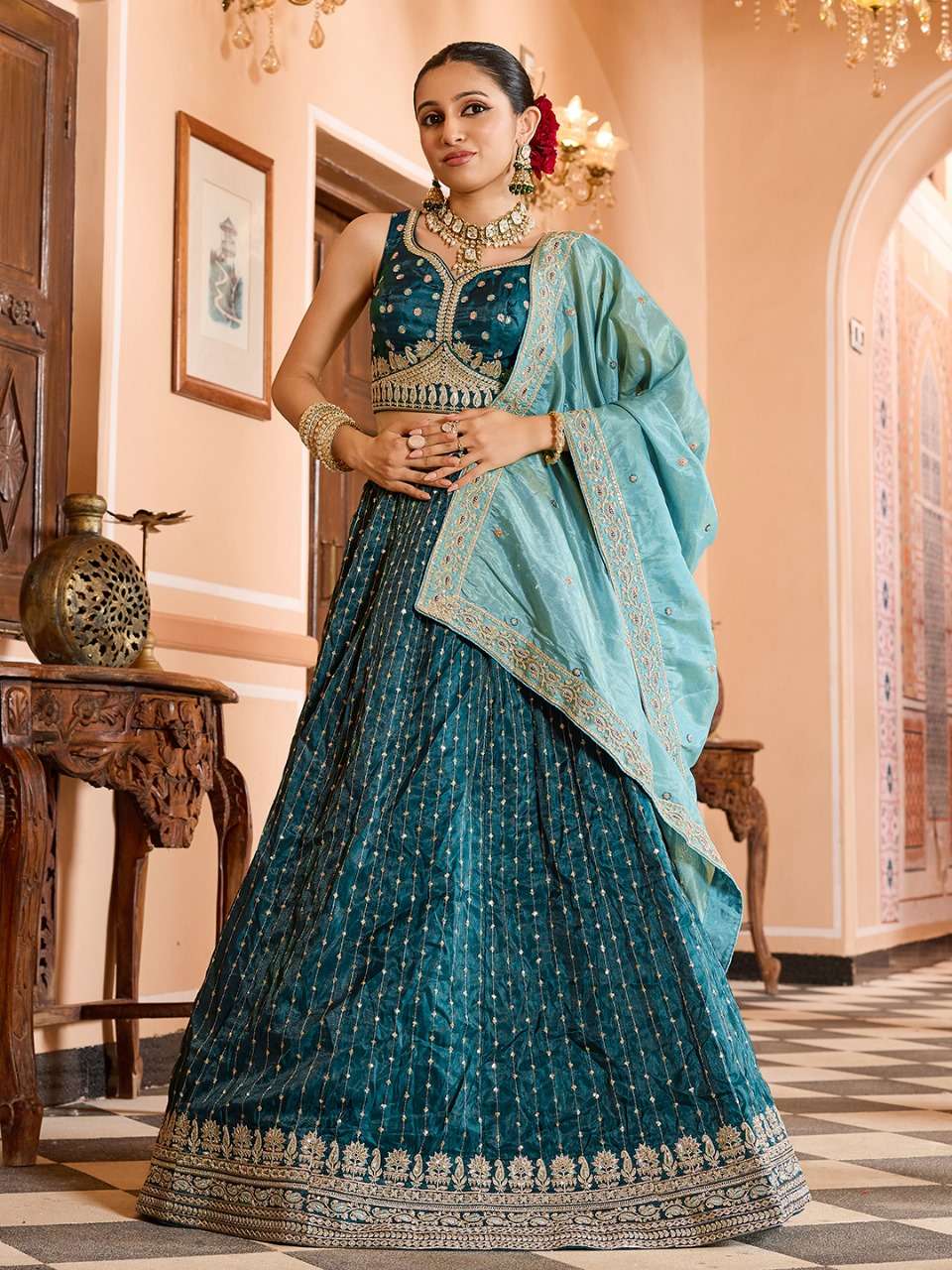 rudraksh step into royal elegance with this stunning tissue silk fabric sequins embroidered lehenga rudraksh step into royal elegance with this stunning tissue silk fabric sequins embroidered lehenga