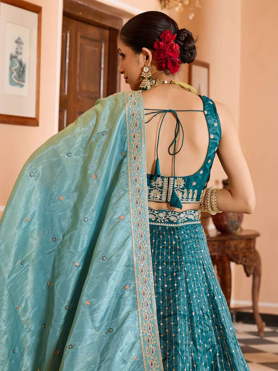 rudraksh step into royal elegance with this stunning tissue silk fabric sequins embroidered lehenga rudraksh step into royal elegance with this stunning tissue silk fabric sequins embroidered lehenga