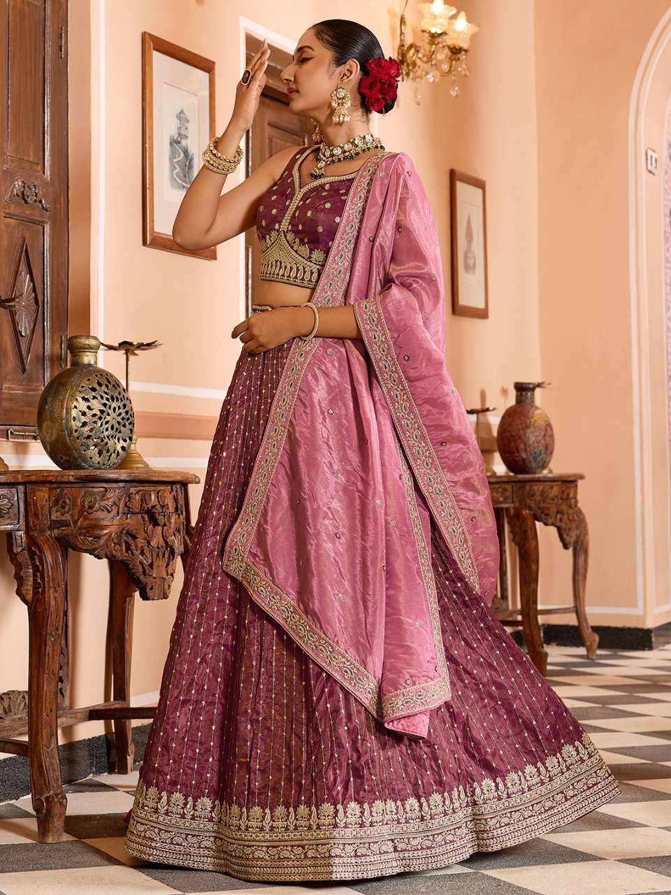 rudraksh step into royal elegance with this stunning tissue silk fabric sequins embroidered lehenga rudraksh step into royal elegance with this stunning tissue silk fabric sequins embroidered lehenga