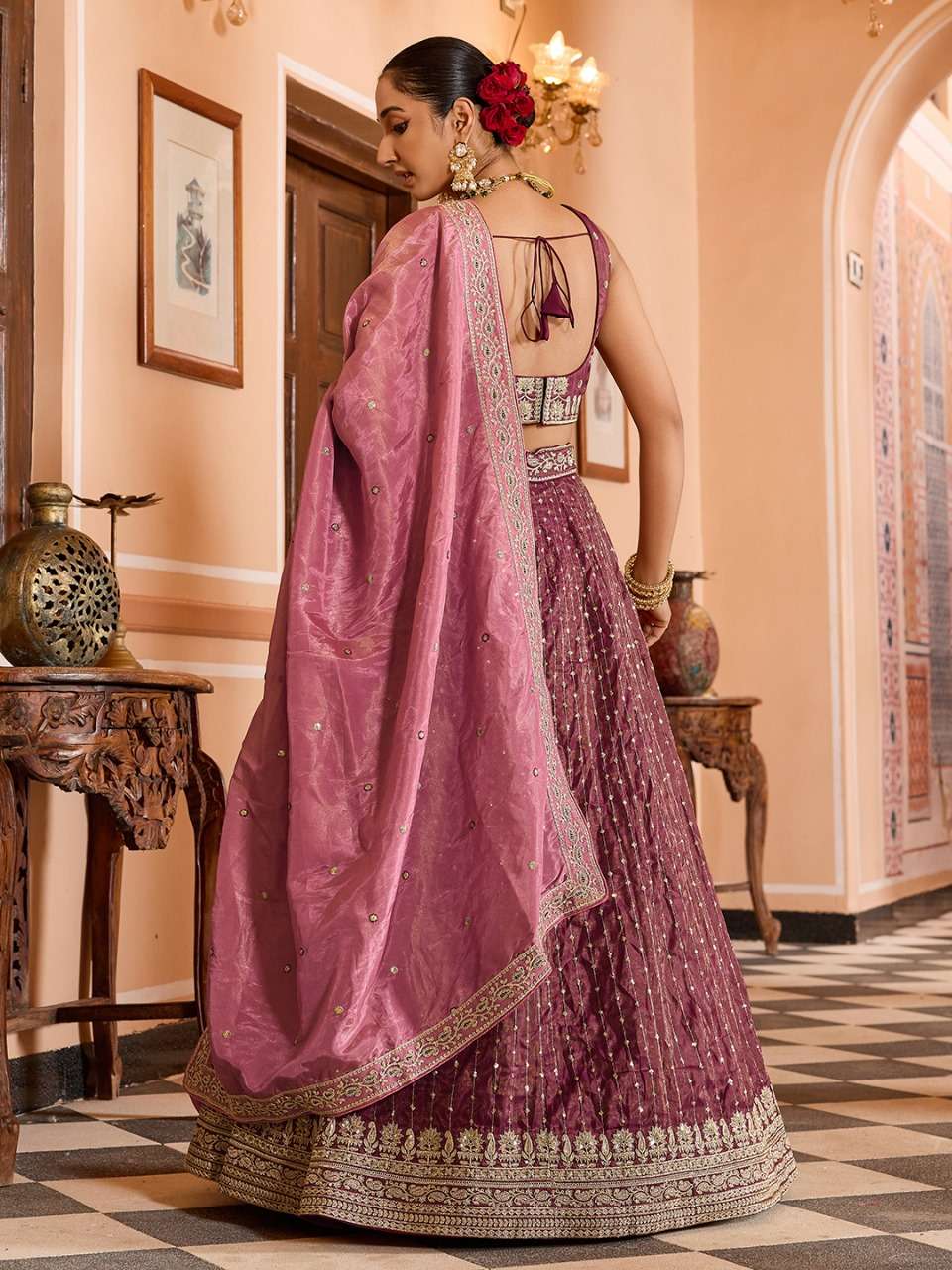 rudraksh step into royal elegance with this stunning tissue silk fabric sequins embroidered lehenga rudraksh step into royal elegance with this stunning tissue silk fabric sequins embroidered lehenga