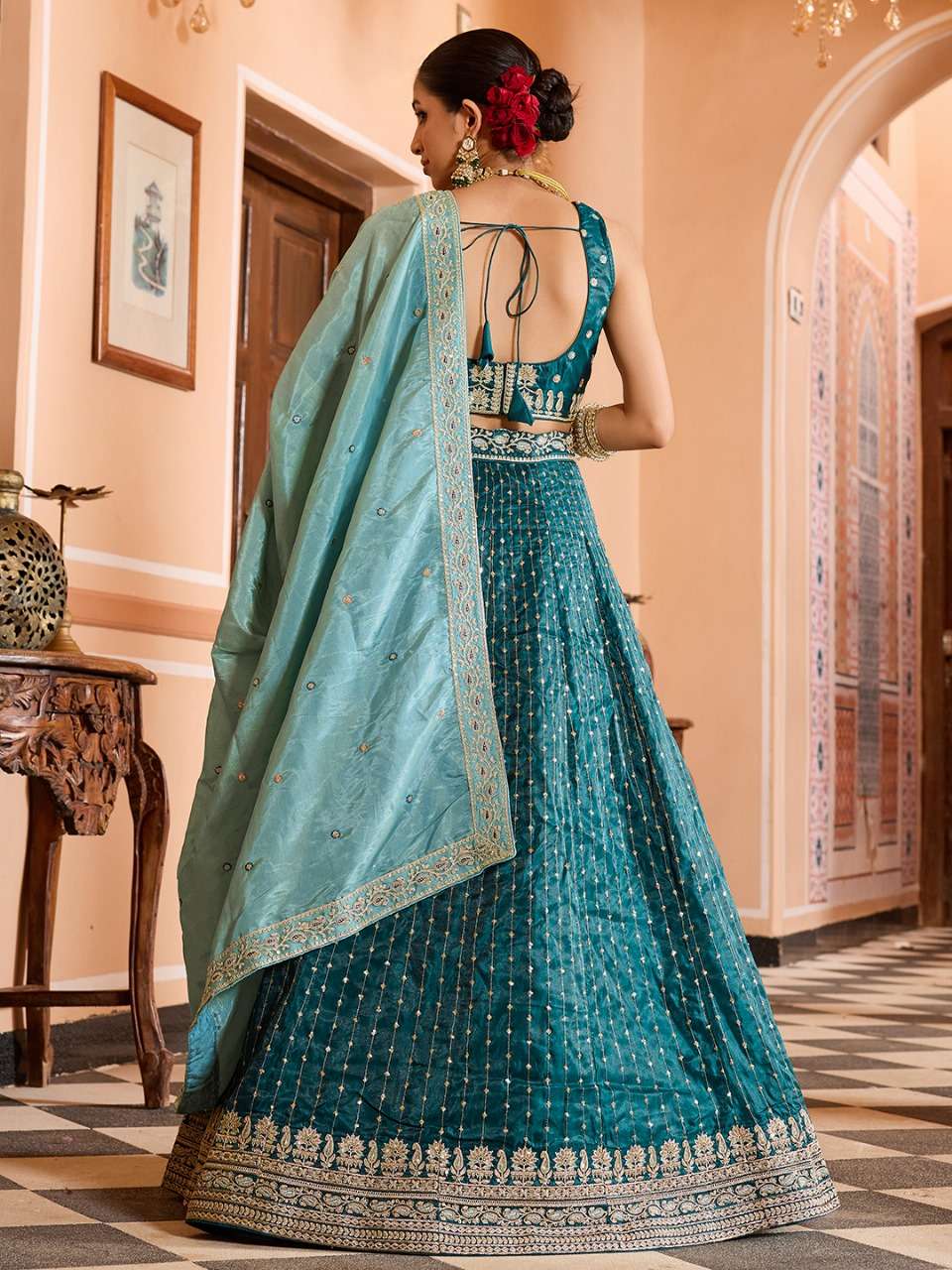 rudraksh step into royal elegance with this stunning tissue silk fabric sequins embroidered lehenga rudraksh step into royal elegance with this stunning tissue silk fabric sequins embroidered lehenga