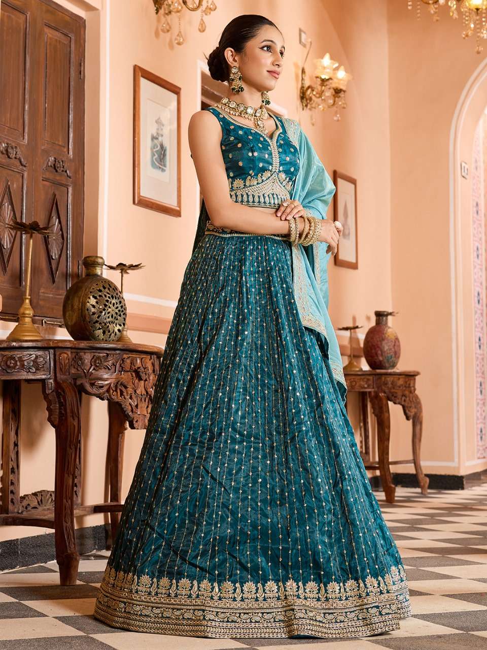 rudraksh step into royal elegance with this stunning tissue silk fabric sequins embroidered lehenga rudraksh step into royal elegance with this stunning tissue silk fabric sequins embroidered lehenga