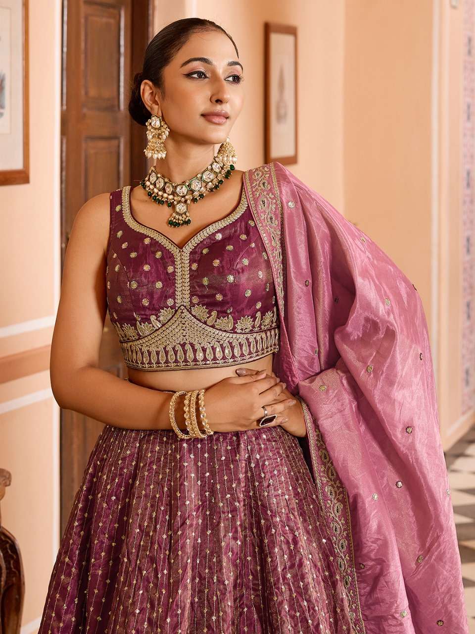 rudraksh step into royal elegance with this stunning tissue silk fabric sequins embroidered lehenga rudraksh step into royal elegance with this stunning tissue silk fabric sequins embroidered lehenga
