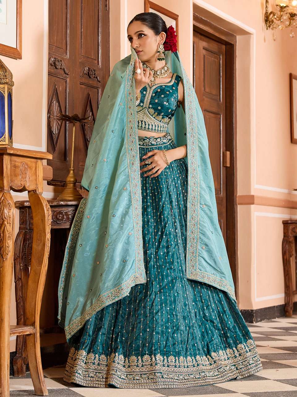 rudraksh step into royal elegance with this stunning tissue silk fabric sequins embroidered lehenga rudraksh step into royal elegance with this stunning tissue silk fabric sequins embroidered lehenga