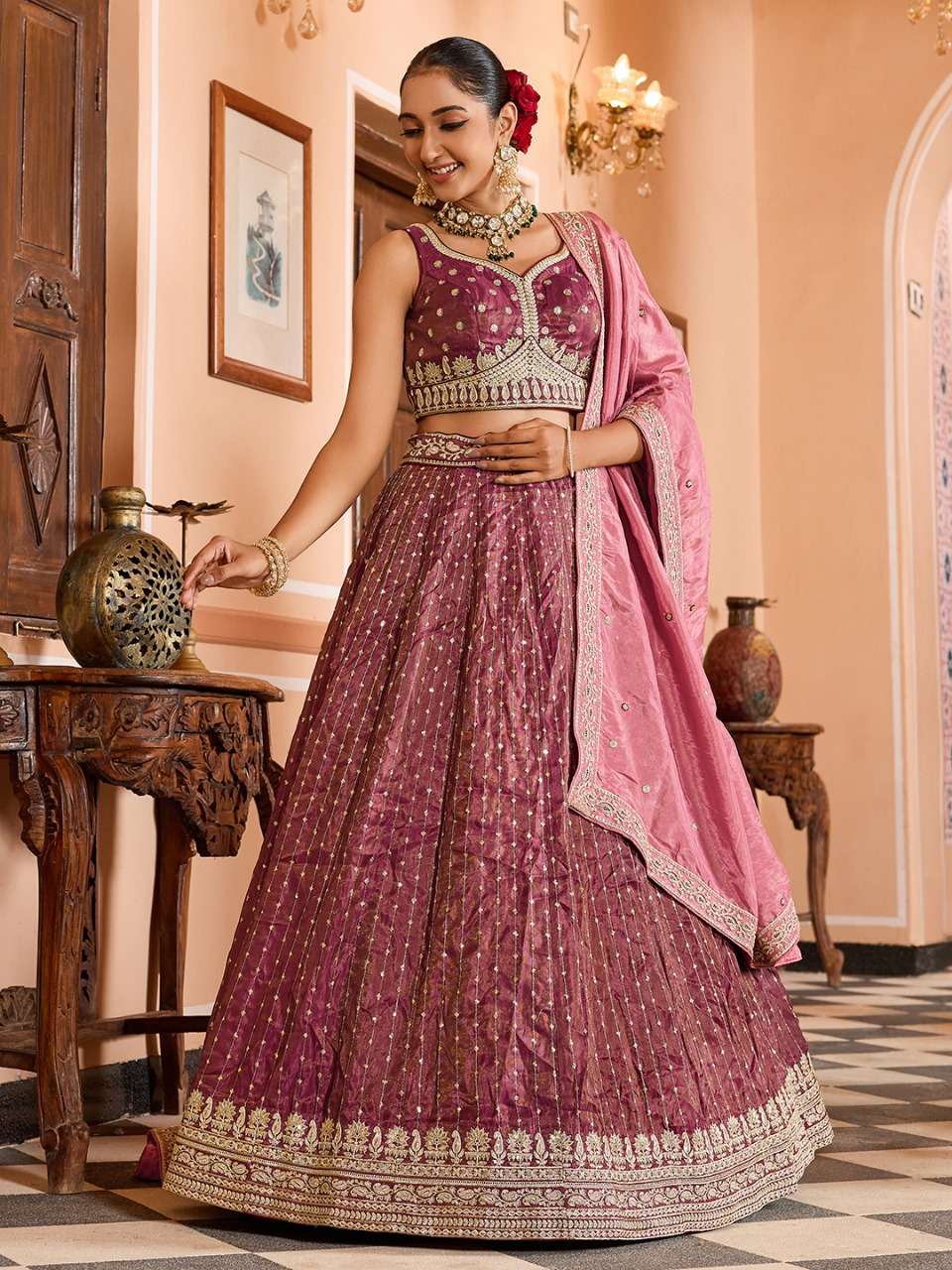 rudraksh step into royal elegance with this stunning tissue silk fabric sequins embroidered lehenga rudraksh step into royal elegance with this stunning tissue silk fabric sequins embroidered lehenga