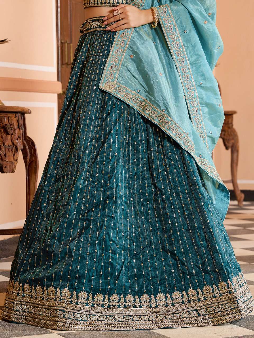 rudraksh step into royal elegance with this stunning tissue silk fabric sequins embroidered lehenga rudraksh step into royal elegance with this stunning tissue silk fabric sequins embroidered lehenga