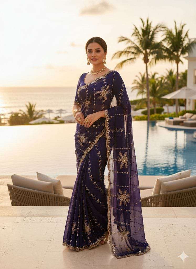 rudraksh fancy chiffon fabric work all over regular wear saree rudraksh fancy chiffon fabric work all over regular wear saree