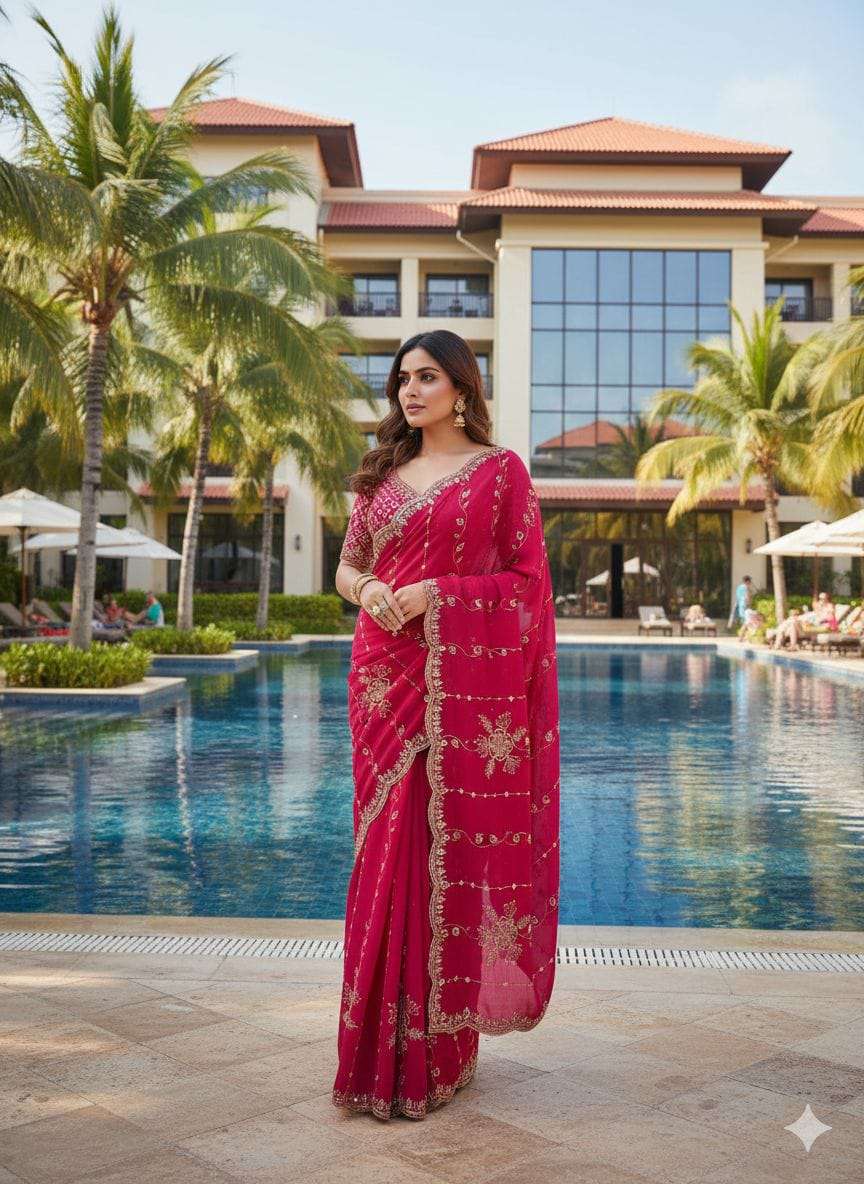 rudraksh fancy chiffon fabric work all over regular wear saree rudraksh fancy chiffon fabric work all over regular wear saree