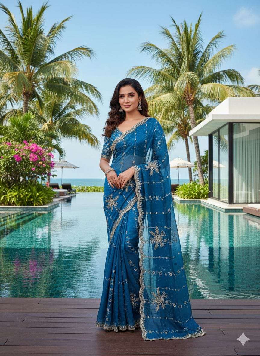 rudraksh fancy chiffon fabric work all over regular wear saree rudraksh fancy chiffon fabric work all over regular wear saree