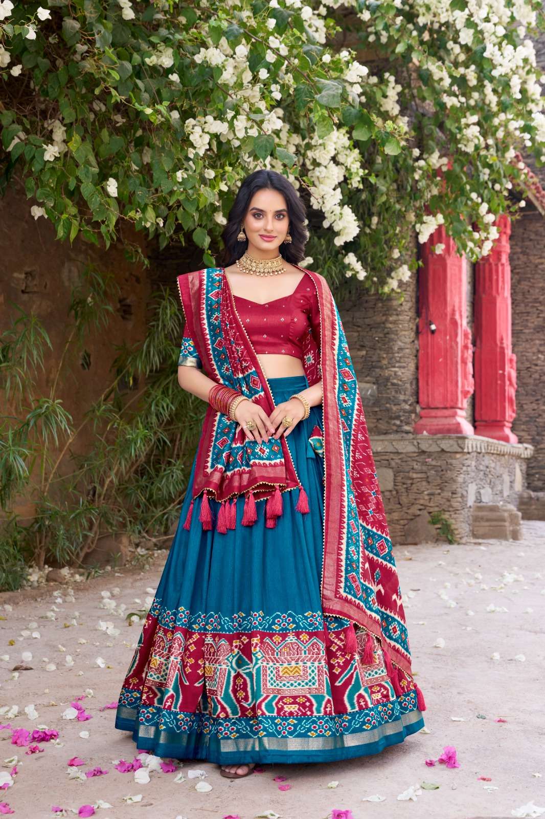 rudraksh sky glow tassar silk fabric lehenga twirling in tradition shining in silk fancy patola digital print party wear saree rudraksh sky glow tassar silk fabric lehenga twirling in tradition shining in silk fancy patola digital print party wear saree