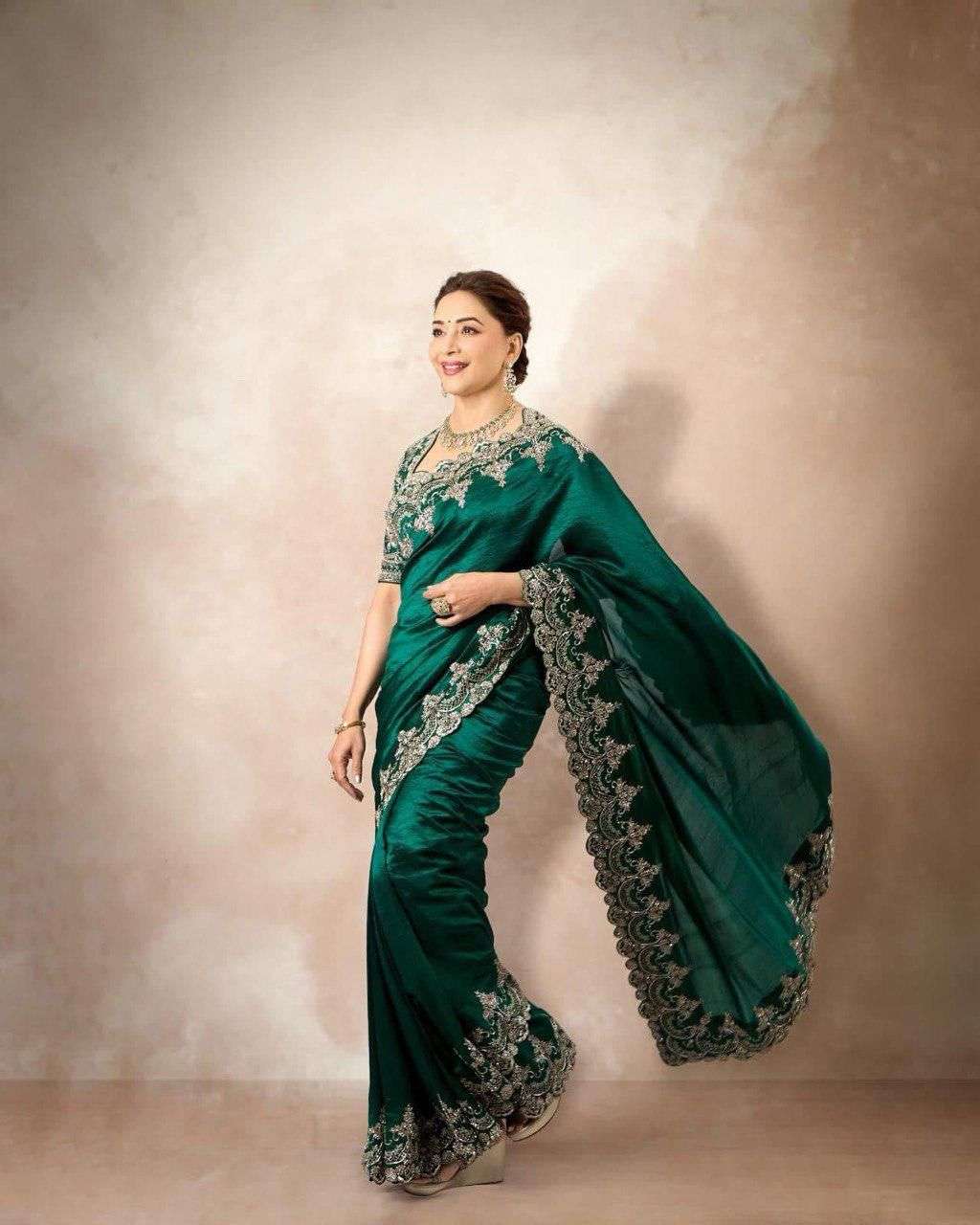 rudraksh designer saree inspired by madhuri dixit premium rangoli silk fabric saree rudraksh designer saree inspired by madhuri dixit premium rangoli silk fabric saree