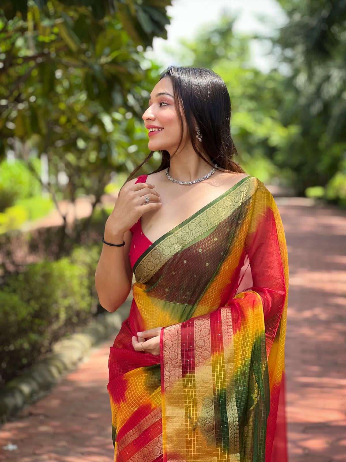 rudraksh organza kerala checks launching branded beautiful pure soft with batik print regular wear saree rudraksh organza kerala checks launching branded beautiful pure soft with batik print regular wear saree