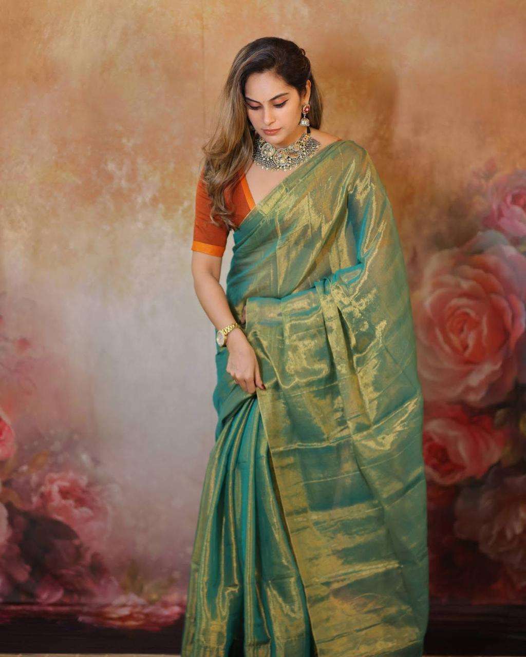 rudraksh new launch pure raga tissue for party wear for every season tissue silk fabric saree rudraksh new launch pure raga tissue for party wear for every season tissue silk fabric saree