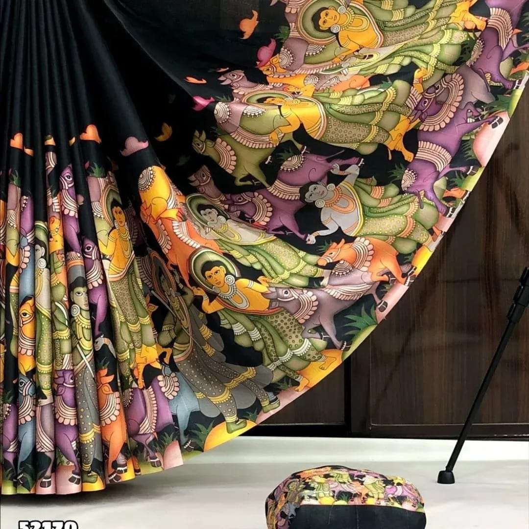 rudraksh chic handloom tussar silk fabric iconic and exquisite kalamkari with digital print comes tussle on pallu regular wear saree rudraksh chic handloom tussar silk fabric iconic and exquisite kalamkari with digital print comes tussle on pallu regular wear saree