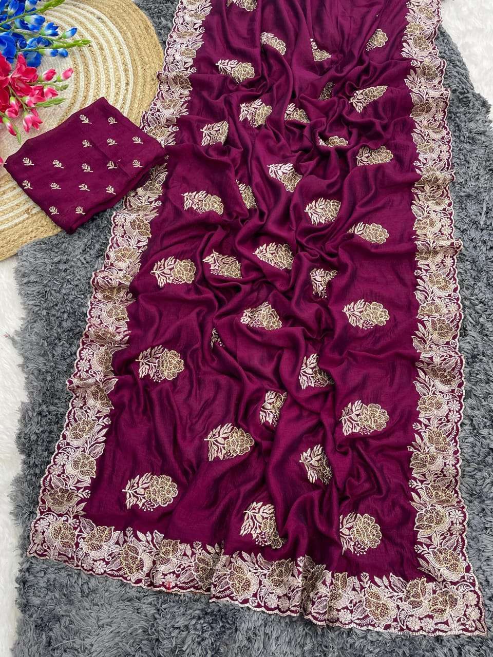 rudraksh blooming vichitra fabric beautiful zari thread with stone work party wear saree rudraksh blooming vichitra fabric beautiful zari thread with stone work party wear saree