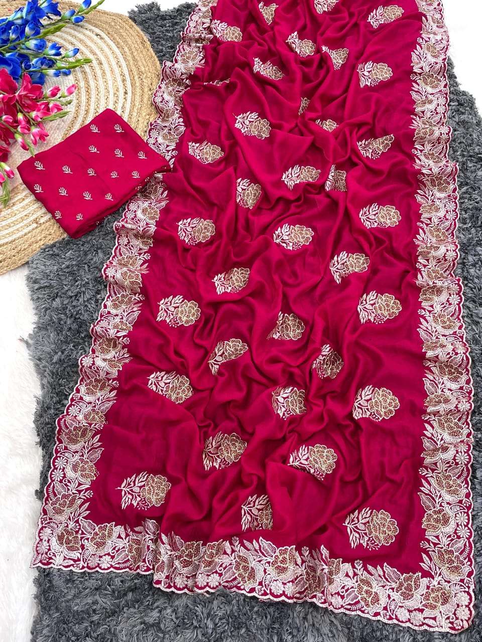 rudraksh blooming vichitra fabric beautiful zari thread with stone work party wear saree rudraksh blooming vichitra fabric beautiful zari thread with stone work party wear saree