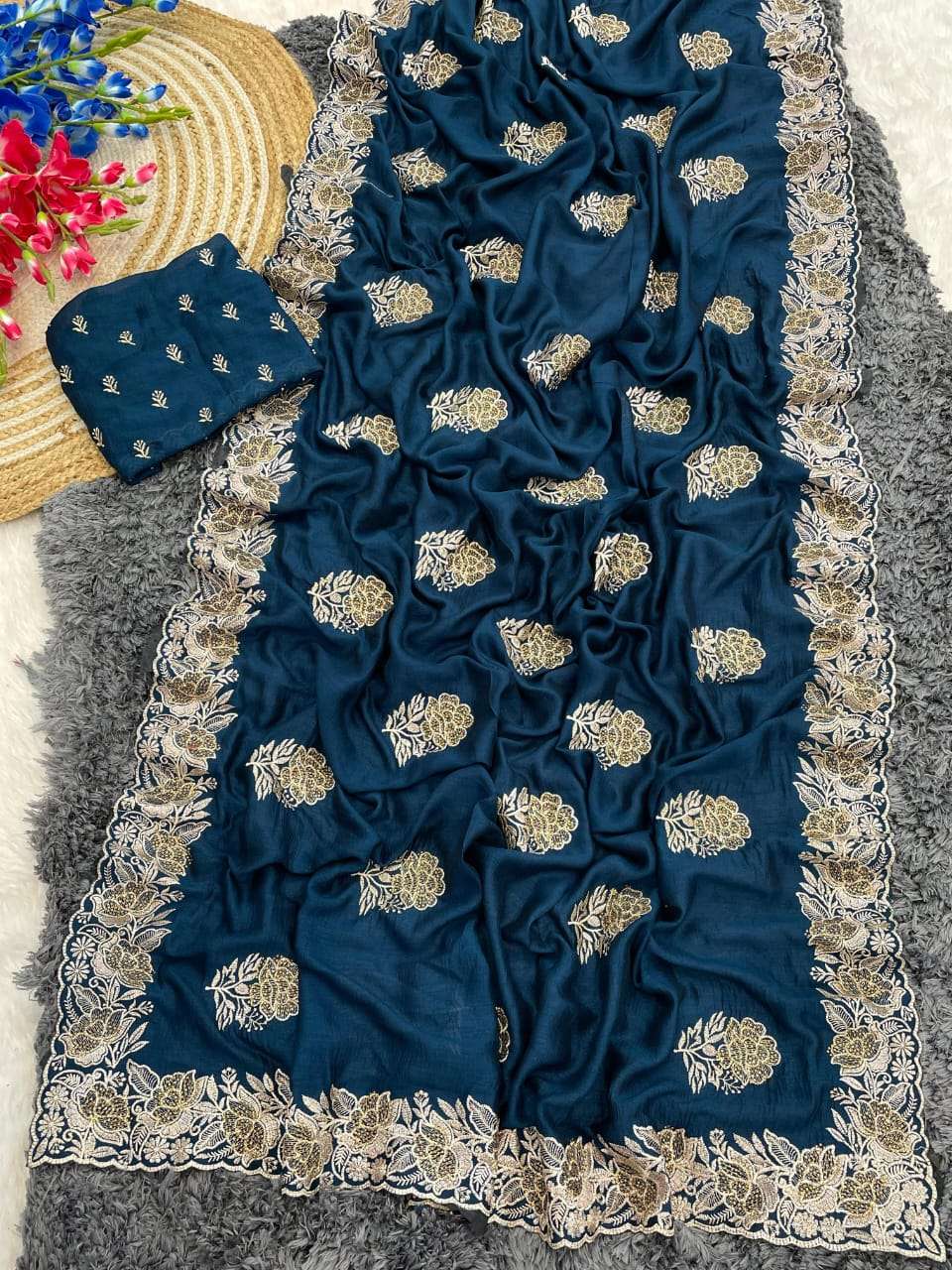 rudraksh blooming vichitra fabric beautiful zari thread with stone work party wear saree rudraksh blooming vichitra fabric beautiful zari thread with stone work party wear saree