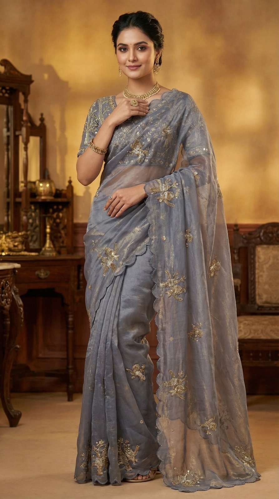 rudraksh new designer saree pureand soft soft fancy satin silk fabric on beautiful handmade work on saree rudraksh new designer saree pureand soft soft fancy satin silk fabric on beautiful handmade work on saree