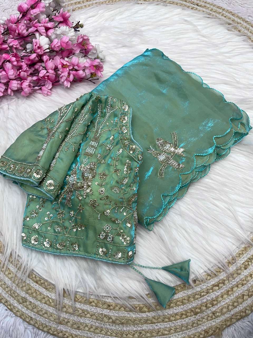 rudraksh new designer saree pureand soft soft fancy satin silk fabric on beautiful handmade work on saree rudraksh new designer saree pureand soft soft fancy satin silk fabric on beautiful handmade work on saree