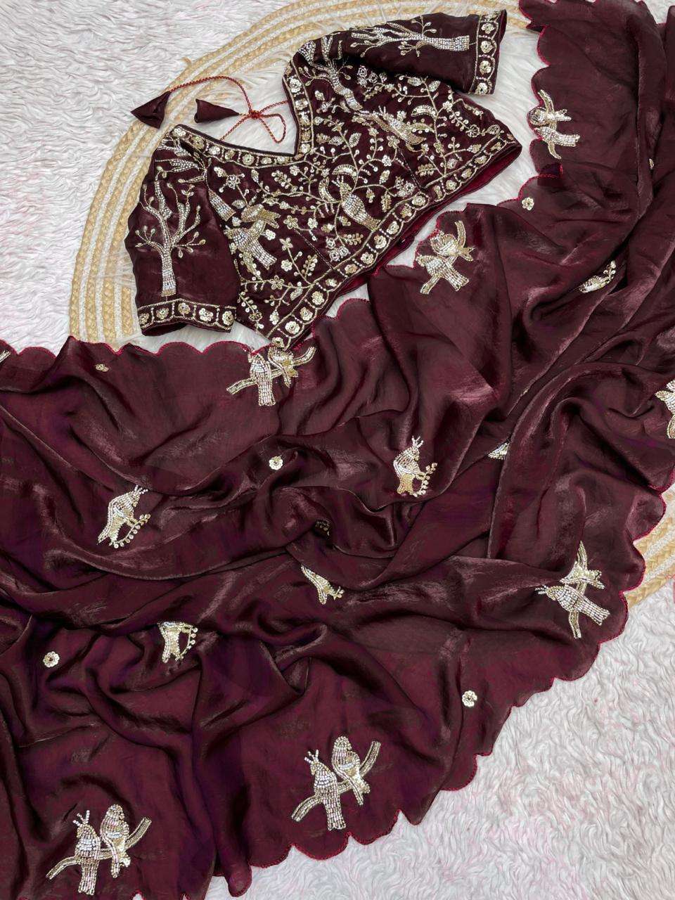 rudraksh new designer saree pureand soft soft fancy satin silk fabric on beautiful handmade work on saree rudraksh new designer saree pureand soft soft fancy satin silk fabric on beautiful handmade work on saree