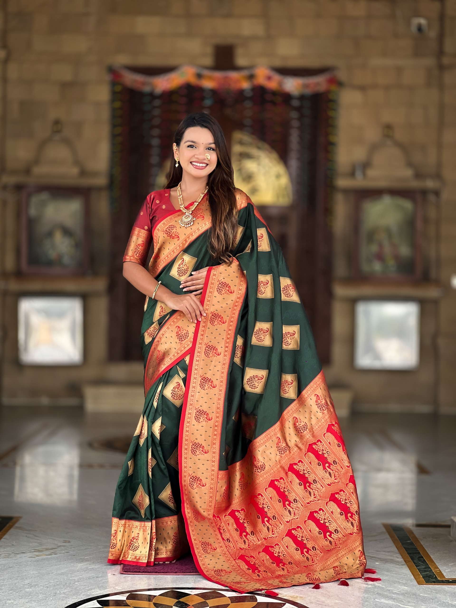 rudraksh apurva soft banarasi silk fabric with zari weaving small motifs design all over the saree rudraksh apurva soft banarasi silk fabric with zari weaving small motifs design all over the saree