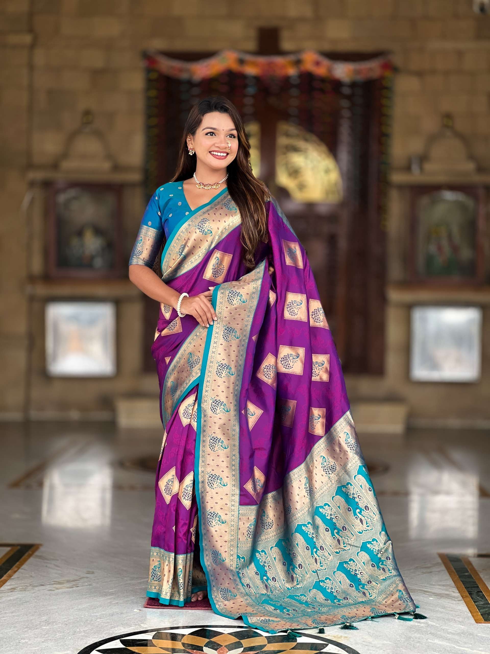 rudraksh apurva soft banarasi silk fabric with zari weaving small motifs design all over the saree rudraksh apurva soft banarasi silk fabric with zari weaving small motifs design all over the saree