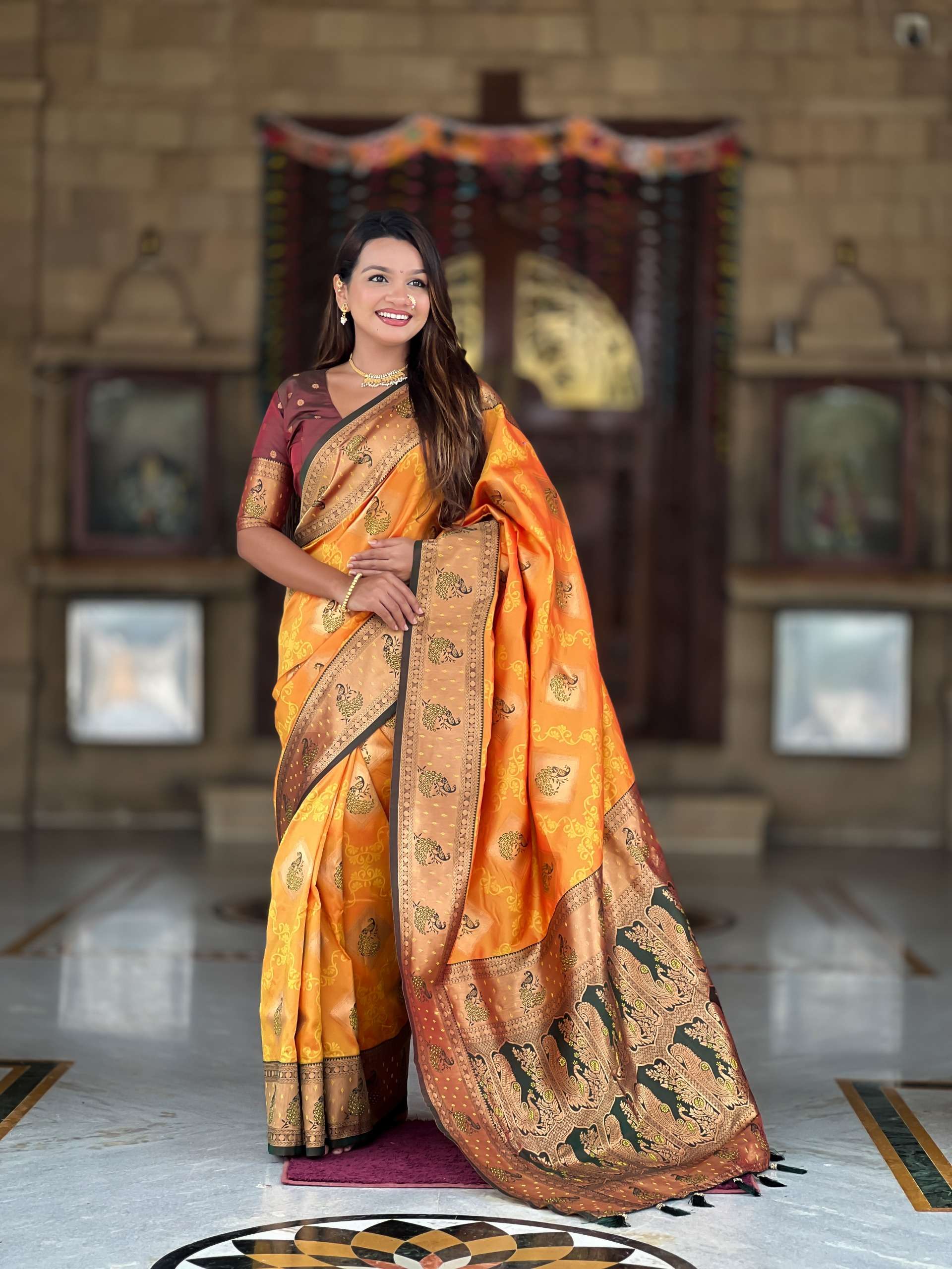 rudraksh apurva soft banarasi silk fabric with zari weaving small motifs design all over the saree rudraksh apurva soft banarasi silk fabric with zari weaving small motifs design all over the saree
