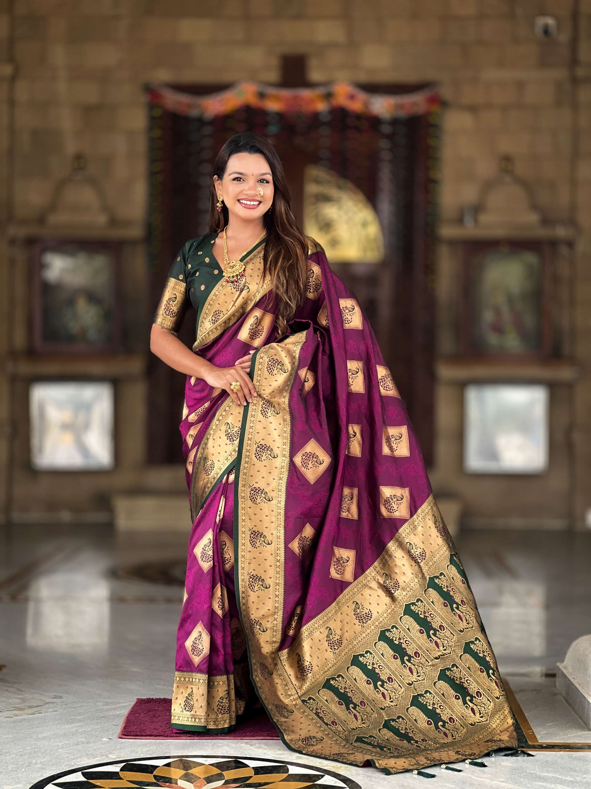 rudraksh apurva soft banarasi silk fabric with zari weaving small motifs design all over the saree rudraksh apurva soft banarasi silk fabric with zari weaving small motifs design all over the saree