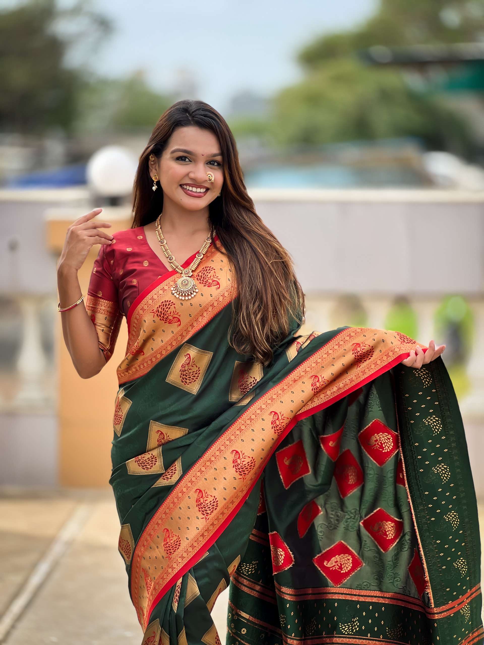 rudraksh apurva soft banarasi silk fabric with zari weaving small motifs design all over the saree rudraksh apurva soft banarasi silk fabric with zari weaving small motifs design all over the saree