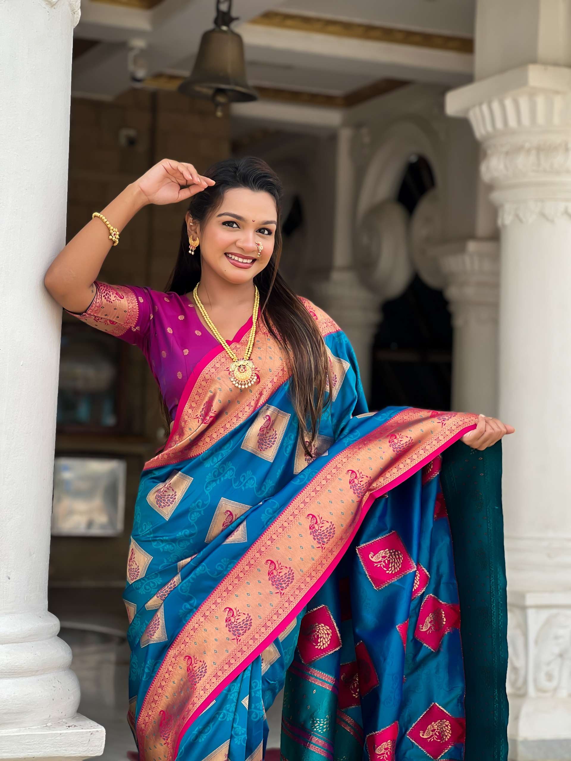 rudraksh apurva soft banarasi silk fabric with zari weaving small motifs design all over the saree rudraksh apurva soft banarasi silk fabric with zari weaving small motifs design all over the saree