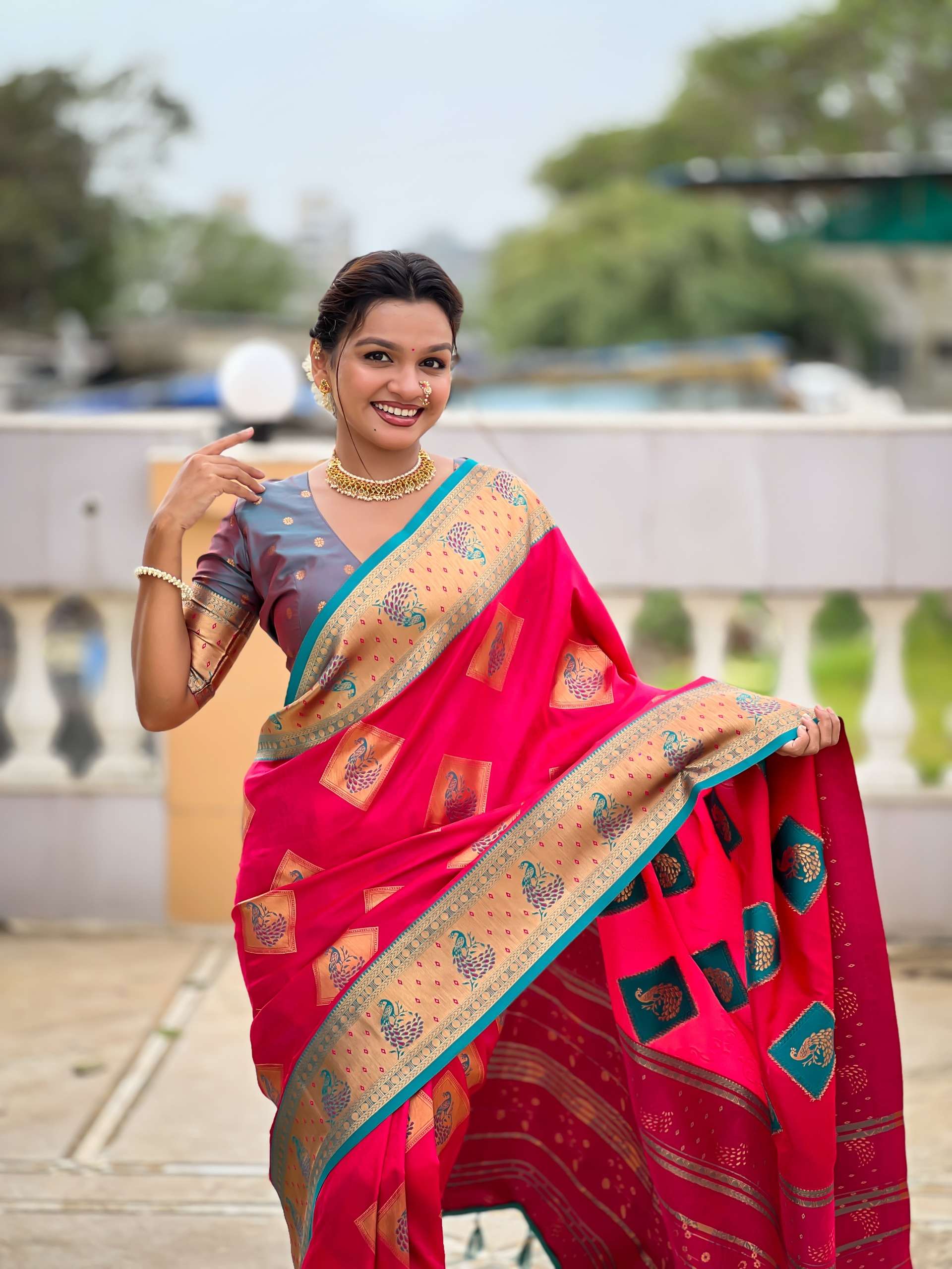 rudraksh apurva soft banarasi silk fabric with zari weaving small motifs design all over the saree rudraksh apurva soft banarasi silk fabric with zari weaving small motifs design all over the saree