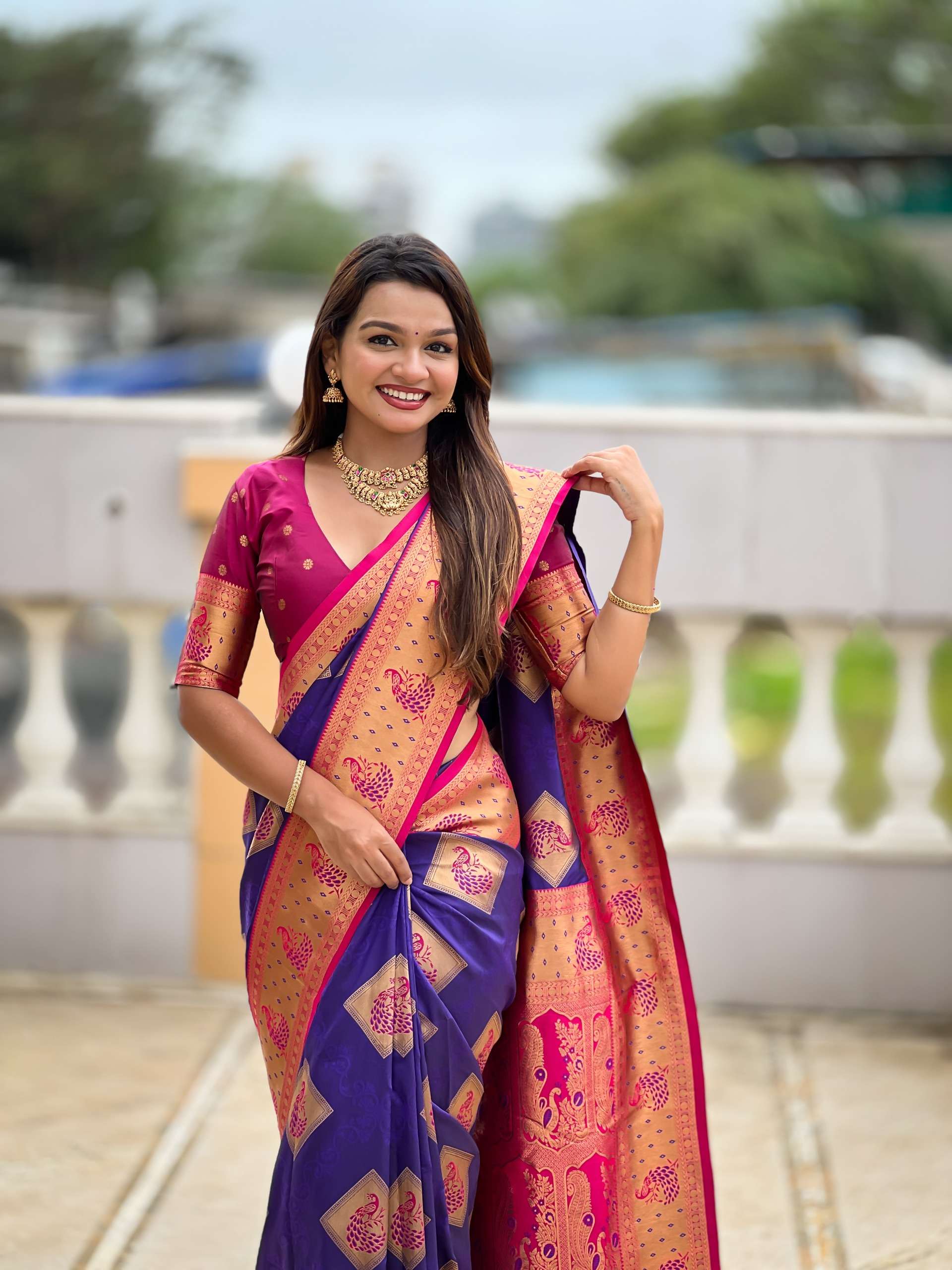 rudraksh apurva soft banarasi silk fabric with zari weaving small motifs design all over the saree rudraksh apurva soft banarasi silk fabric with zari weaving small motifs design all over the saree