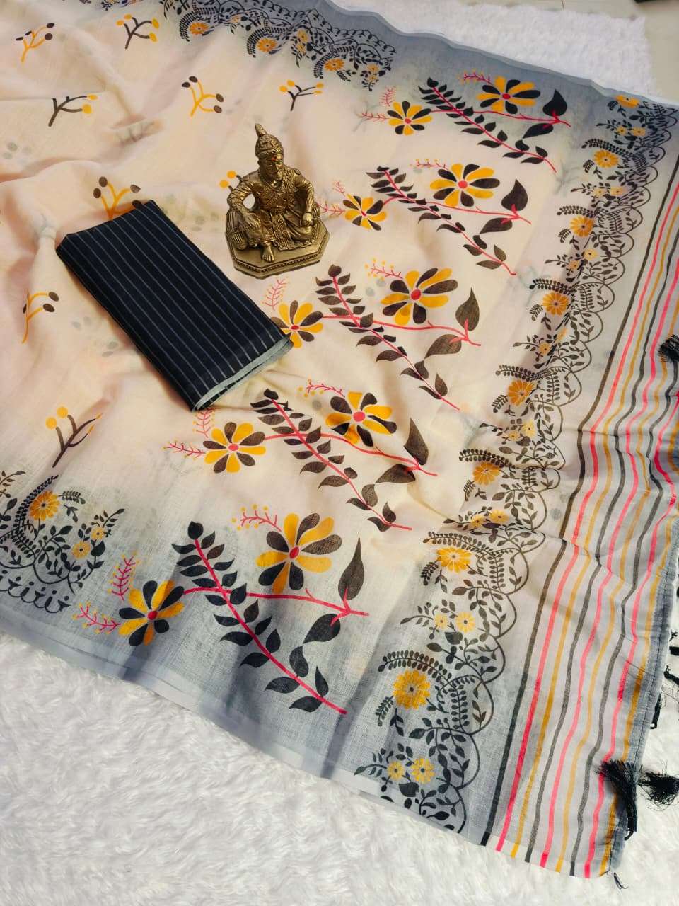 rudraksh rangili very soft linen fabric floral digital print with multi color festival special regular wear saree rudraksh rangili very soft linen fabric floral digital print with multi color festival special regular wear saree