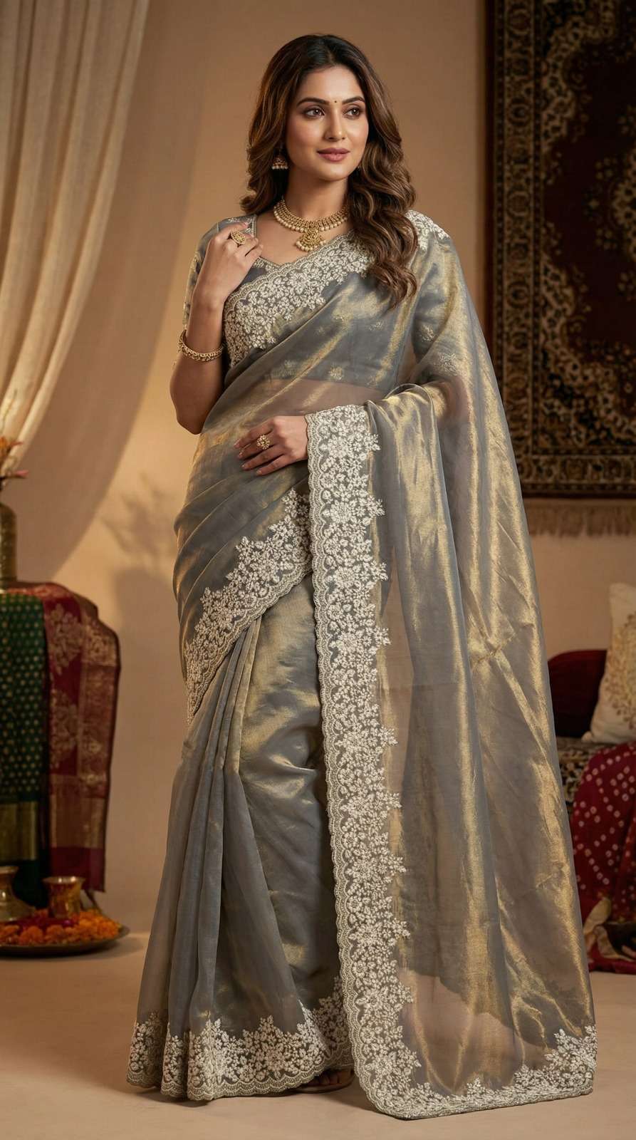 rudraksh haripriya pure fancy satin silk fabric with white coding with heavy shine embroidery work with cut work border saree rudraksh haripriya pure fancy satin silk fabric with white coding with heavy shine embroidery work with cut work border saree