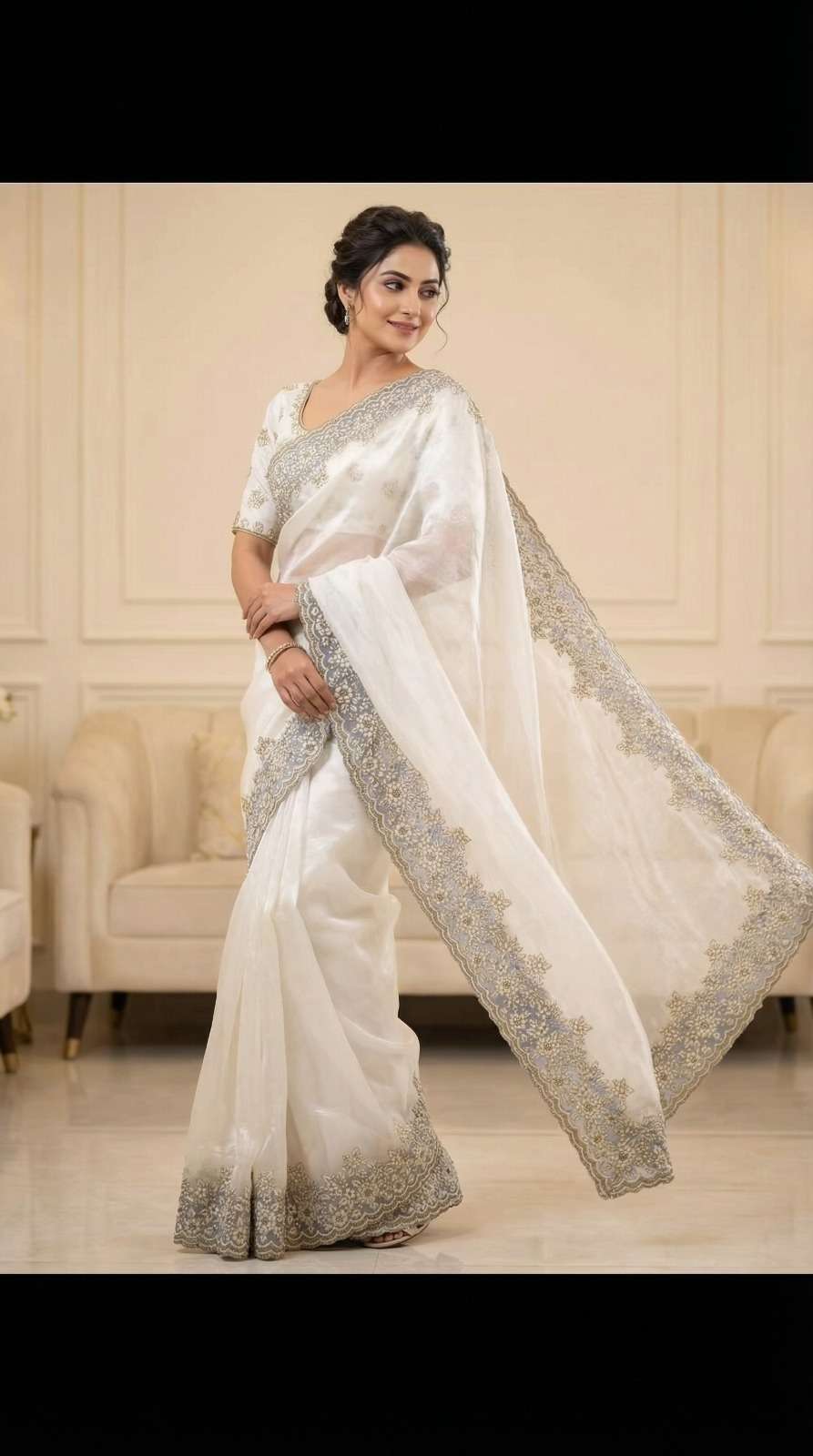 rudraksh haripriya pure fancy satin silk fabric with white coding with heavy shine embroidery work with cut work border saree rudraksh haripriya pure fancy satin silk fabric with white coding with heavy shine embroidery work with cut work border saree