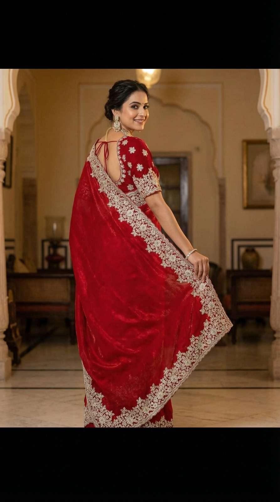 rudraksh haripriya pure fancy satin silk fabric with white coding with heavy shine embroidery work with cut work border saree rudraksh haripriya pure fancy satin silk fabric with white coding with heavy shine embroidery work with cut work border saree