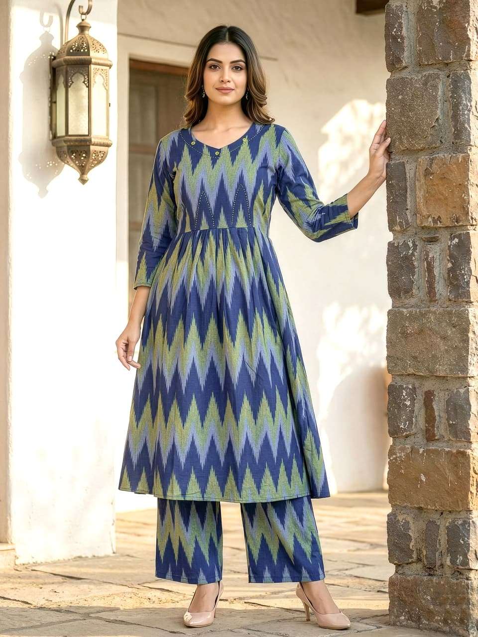 rudraksh multi color ikkar cotton kurti pant for regular base women rudraksh multi color ikkar cotton kurti pant for regular base women