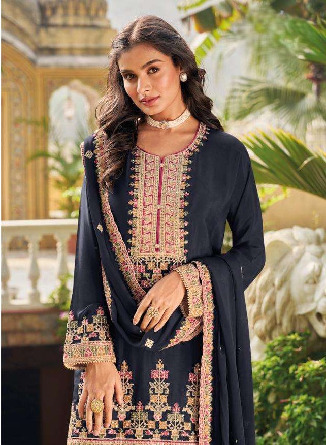 rudraksh looking chinon embroidery top palazzo suit rudraksh looking chinon embroidery top palazzo suit