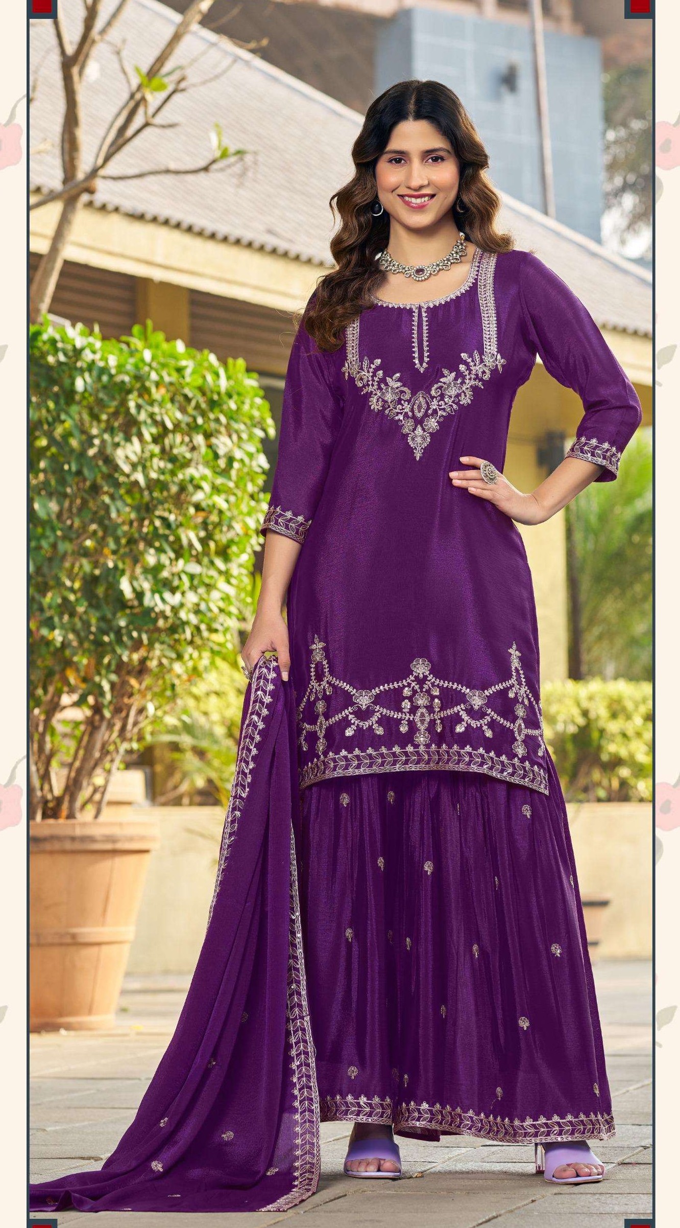 rudraksh chinon blooming womr inner sharara suit rudraksh chinon blooming womr inner sharara suit