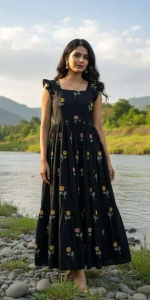 rudraksh black flowerr gown summer regular wear
