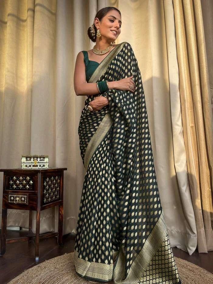 rudraksh banarasi soft lichi silk cloth with beautiful rich pallu & jacquard work saree
