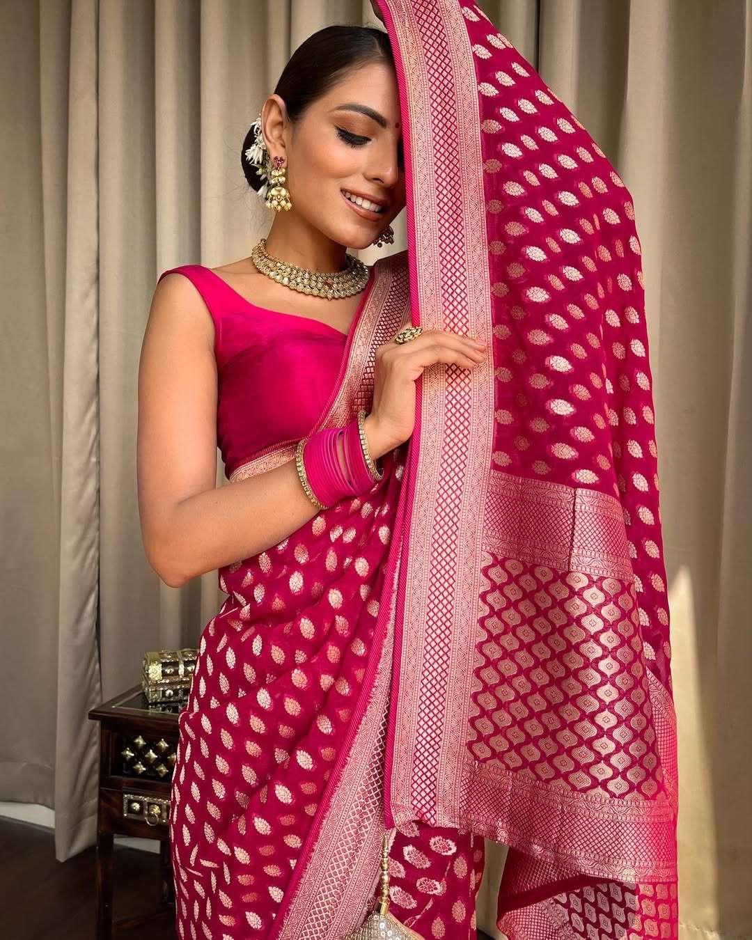 rudraksh banarasi soft lichi silk cloth with beautiful rich pallu & jacquard work saree
